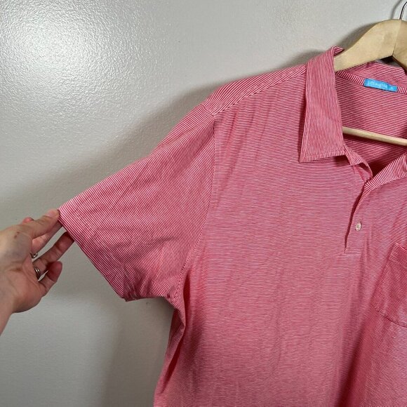J. Mclaughlin Striped Polo Shirt Mens Size XL Pima Cotton Pink Red Preppy Work - Picture 4 of 7